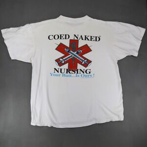 Vintage 90s Coed Naked Sportswear Nursing Distressed‎ T Shirt XL Parody